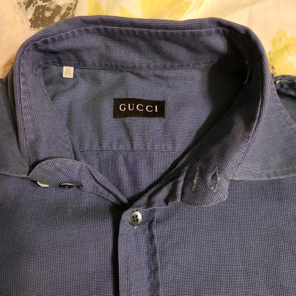 gucci button down dress shirt Luxury GUCCI Buttons Down Gray White Striped Men's Dress Shirt Long Sleeve 16-41